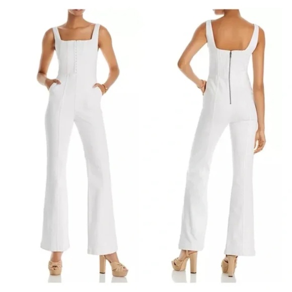Alice and Olivia Chels Corset Denim Jumpsuit size 27 White NWT - Picture 1 of 7
